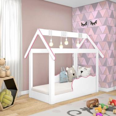 Mini cama Juvenil Infantil Gatinho Branca/Rosa - Móveis Bela