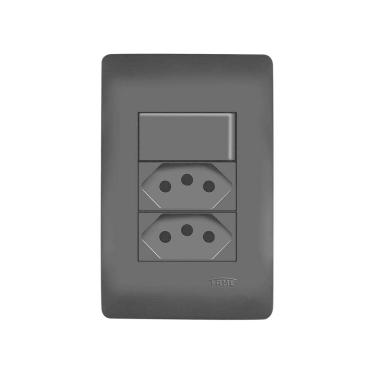 Imagem de Interruptor Simples e Tomada Dupla 2P+T 20A Fame Habitat Black com Placa 4x2 Preto