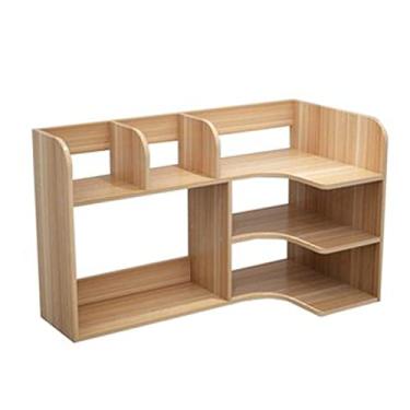 Imagem de KIZQYN Estante de madeira ajustável estante de livros, material de escritório de mesa, rack de armazenamento, cor de nogueira clara, rack de armazenamento prateleira de exibição