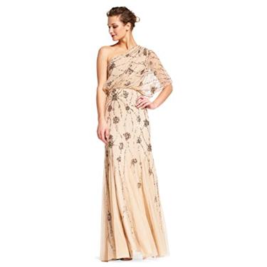 Imagem de Adrianna Papell Vestido feminino de um ombro só com contas, Nude., 13