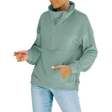 Imagem de UIFLQXX Suéter feminino de manga comprida com gola alta e ajuste solto para mulheres blusa com capuz jaqueta moletom de lã lisa, Verde, P