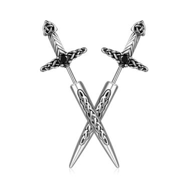 Imagem de HANRESHE Brincos de espada para homens e mulheres, moda de aço inoxidável, espada, gótica, cruz, brincos de punhal, espada, estilo punk legal, acessórios góticos, presente