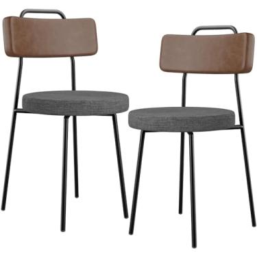 Imagem de Kit 02 Cadeiras Estofada Para Sala Jantar Barcelona L02 Couríssimo Marrom Linho Cinza Escuro - Lyam