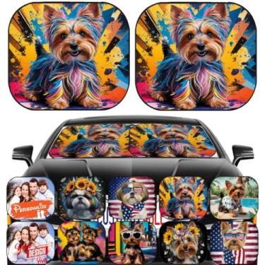 Imagem de Maizi Para-sol de carro janela frontal 2 peças ajuste universal carro para-sol janela design para cães animal de estimação Yorkshire terrier filhote se encaixa na maioria dos MUV, hatchback,