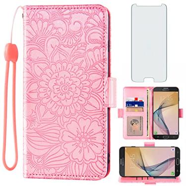 Imagem de Capa carteira compatível com Samsung Galaxy J7 Prime 2016/On7/J7Prime 2/On Nxt/On7 Prime e protetor de tela de vidro temperado com suporte de cartão para celular Gaxaly SM-G610F SM-G611F feminino