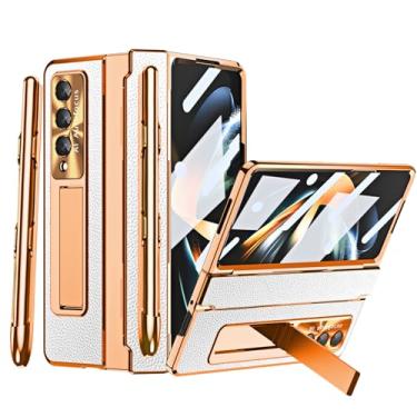 Imagem de YQODSZ Capa para Samsung Galaxy Z Fold 4 com S Pen e suporte de caneta pastável, capa de uma peça Design Z Fold 4 com proteção de dobradiça Protetor de tela integrado Capa fina de couro de luxo para Z Fold 4 branca