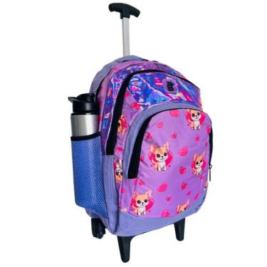 Imagem de Mochila Feminina De rodinhas Escolar Cachorrinho Lilás Premium - Bezzt