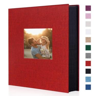 Imagem de Artmag Álbum de fotos em tecido 10 x 15 cm, 400 cm, grande capacidade para aniversário de casamento, álbum de linho, comporta 400 fotos verticais (400 bolsos, vermelho)