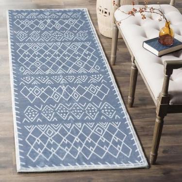 Imagem de Tititex Tapete de corrida boêmio de neblina azul luxuoso, 51 x 119 cm, tapetes pequenos de microfibra extramacia, antiderrapante, felpudo, boho, tapetes para quarto, entrada e lavanderia