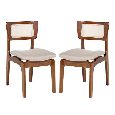 Imagem de Kit 2 Cadeiras De Jantar Portugal Em Madeira Imbuia Encosto Tela Rattan Linho Bege M58