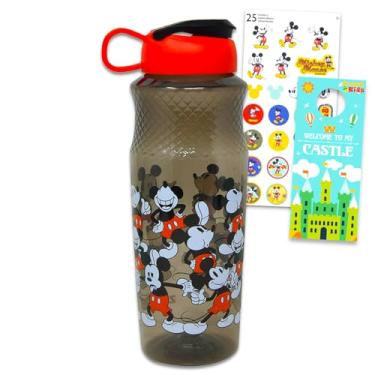 Imagem de Disney Garrafa de água Mickey Mouse para crianças, meninos, conjunto de material escolar com adesivos reutilizáveis para cantina e muito mais | Conjunto de garrafa de água Mickey