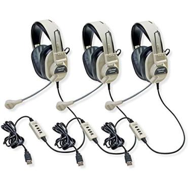 Imagem de Califone Fone De Ouvido Estéreo Multimídia De Luxo 3066-Usb Com Plugue USB, Microfone Omnidirecional Flexível, Earcups Com Redução De Ruído Ao Redor Do Ouvido, Controle De Volume Em Linha, Pacote De 3