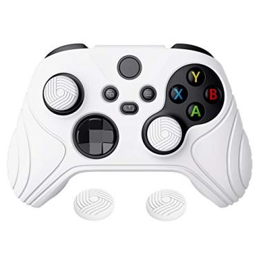 Imagem de eXtremeRate PlayVital Samurai Edition Branco Antiderrapante Controle Aderência Pele de Silicone, Capa Protetora Ergonômica de Borracha Macia para Xbox Series S/X Controle Modelo 1914 com Tampas Brancas de Polegar