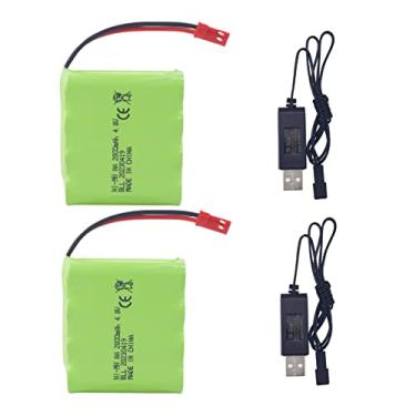 Imagem de Fytoo Pacote de 2 pilhas AA 4,8V 2800mah RC com plugue JST-2P com cabo de carregamento USB para controle remoto RC, brinquedos elétricos, escavadeiras, carros, caminhões, veículos de construção