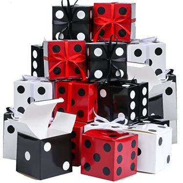 Imagem de Kisston 100 caixas de lembrancinhas de dados 10 x 10 x 10 cm com tema de cassino, suprimentos a granel, decoração de dados tridimensionais para centros de mesa de ano novo, noite de jogo, decorações
