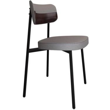 Imagem de Cadeira Estofada Para Sala De Jantar Astrid Preto C01 Linho Cinza Courino Café - Lyam Decor