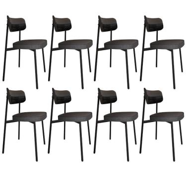 Imagem de Kit 08 Cadeiras Estofada Para Sala De Jantar Astrid Preto C01 Linho Preto Courino Preto - Lyam Decor