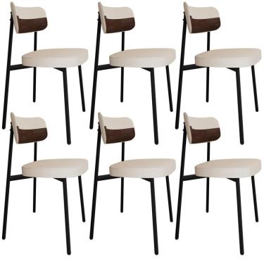 Imagem de Kit 06 Cadeiras Estofada Para Sala De Jantar Astrid Preto C01 Linho Palha Courino Whisky - Lyam Decor