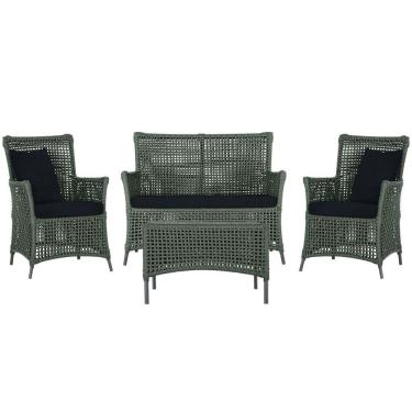 Imagem de Jogo Sofá 2 Poltronas E Mesa Igapó Preta E12 Trama Original Verde