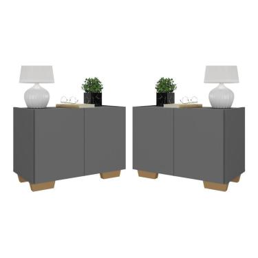 Imagem de Kit 2 Mesas De Cabeceira 2 Portas E Pés Mp4139 Grafite natural