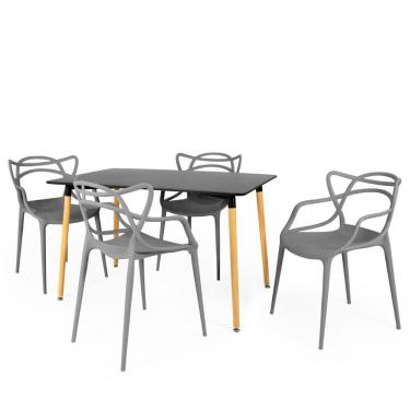 Imagem de Conjunto Mesa De Jantar Retangular Eiffel Preta 120x80cm Com 4 Cadeiras Allegra - Cinza Escuro