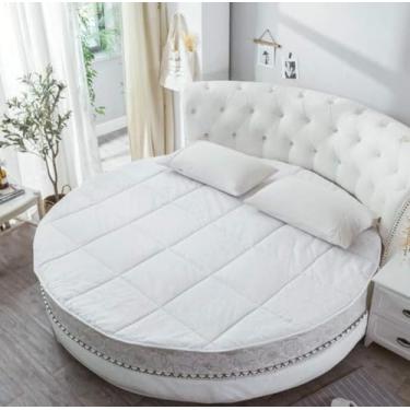 Imagem de Protetor De Colchão Cama Redonda, Super Macia, Proteção Da Coluna, Design De Dois Elásticos Largos, Quente E Antiderrapante Colchão De Hóspedes Do Hotel De 2 Metros De Cama, White, 220 * 220cm