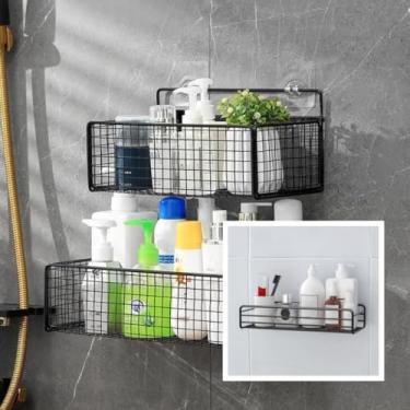 Imagem de Kit 2 Prateleiras Suporte Organizador De Parede Para Banheiro Cozinha Lavanderia Shampoo E Sabonete Com Alto Adesivo(Kit Retangular + 1 reto)