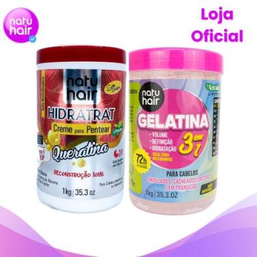 Imagem de Kit Creme para Pentear Queratina Natuhair + Gelatina 3 em 1 - Natuhair