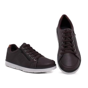Imagem de Foxstar Masculino Sapatênis Casual Social com Zíper e Cadarço, Café, Tamanho 42, Confortável