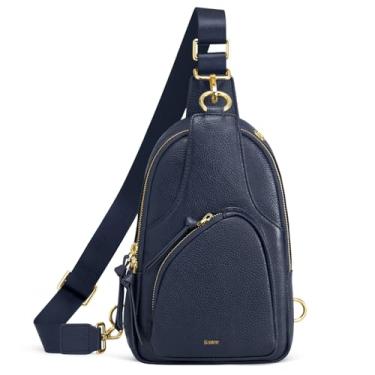 Imagem de Kattee Bolsa tiracolo feminina, pochete de couro para mulheres, bolsa tiracolo pequena, com bloqueio RIFD, Azul