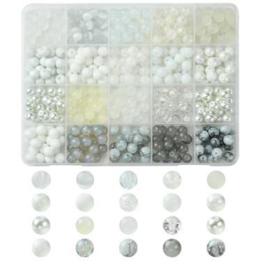 Imagem de Echoed Elegance Kit de contas de vidro gradiente de 8 cores - 400 peças de contas redondas de 8 mm para fazer joias faça você mesmo, pulseiras, colares - Contas de artesanato de cores mistas com caixa
