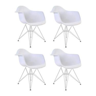 Imagem de Kit 4 Poltronas Eames Eiffel Branca Com Braço Daw Ferro Branco - Cor: 