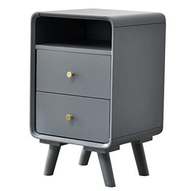Imagem de Mesa de cabeceira de 2 camadas, mesa lateral de sofá para quarto com 2 gavetas e armário de armazenamento, móveis modernos para sala de estar, fácil montagem