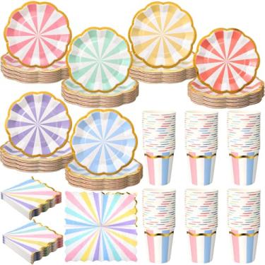 Imagem de Yungyan 216 peças de utensílios de chá descartáveis Candyland pratos e guardanapos de 15 cm, xícaras de chá de papel de 255 g com alça, conjunto de utensílios de mesa descartáveis para jardim