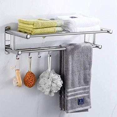 Imagem de Toalheiro de aço inoxidável montado na parede toalheiro de banheiro com prateleira de toalha de linha dupla adesivo suporte de toalha duplo para banheiro cozinha-B-60 cm (A)