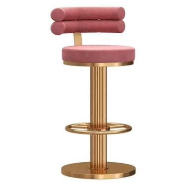 Imagem de UINGBPXT Banquetas elevatórias de bar de veludo giratórias de 360° para bar, restaurante, casa, banco alto redondo com encosto e apoio para os pés
