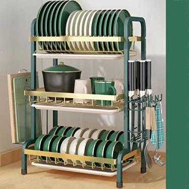 Imagem de AKALNNB Suporte de temperos de 3 níveis, escorredor de pratos grande ajustável para armazenamento de bancada de cozinha, conjunto de escorredor de pratos de cozinha compacto (preto 142 x 58 cm. (preto