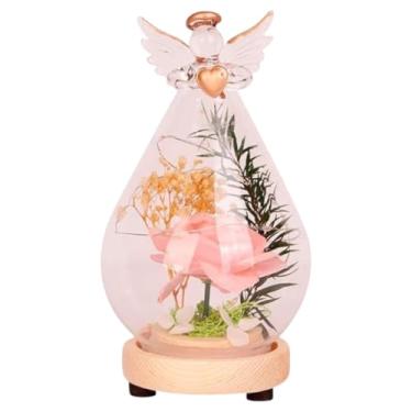 Imagem de Cúpula Natalina Anjo Led Rosas Enfeite Delicado Rosa Eterna