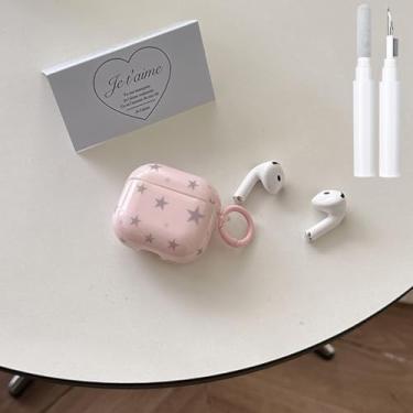 Imagem de Fycyko Capa compatível com Airpods Pro 3 com kit de limpeza, estampa de estrelas, design de estética, à prova de choque, chaveiro para meninas e mulheres, capa protetora, rosa