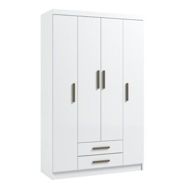 Imagem de Guarda-Roupa Solteiro 4 Portas 2 Gavetas Amendoa MDP com 10 Prateleiras Organizadoras e Corredicas Telescopicas