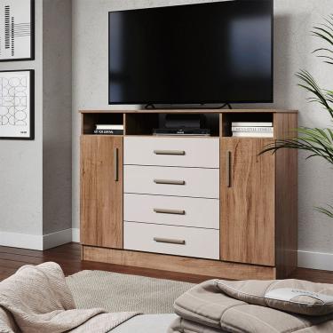 Imagem de Comoda Sapateira Grande 2 Portas 4 Gavetas com Nichos para Quarto Corredicas Telescopicas Design Moderno