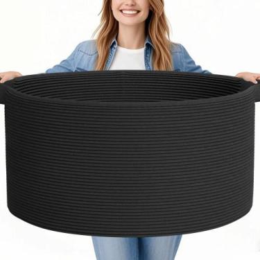 Imagem de Cesta para Mantas GOPAS 64x41 cm Cuerda de Algodón Negra 2 PC