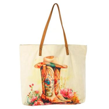 Imagem de COTT N CURLS Bolsa Bronco, 66 x 50 - Acessórios ocidentais para mulheres, tela impressa em aquarela, alça de couro, bolsa de verão cowgirl, roupas de concerto country para mulheres, moda ocidental