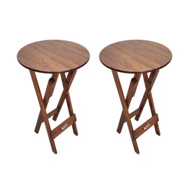 Imagem de Kit 2 Mesas Bistrôs Dobráveis De Madeira Redonda Imbuia - Cor: Marrom