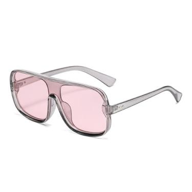 Imagem de Óculos de Sol Feminino Oversized com Rebites e Lentes Degradê UV400 para Esportes ao Ar Livre, Corrida e Ciclismo, Cinza e Rosa