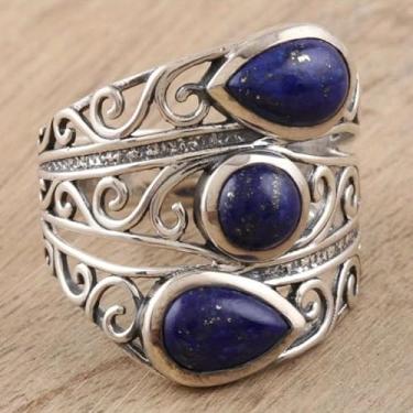 Imagem de Anéis de zircônia sintética azul oco filigrana boêmio para mulheres, personalidade, moda, joias vintage, Metal, Safira sintética