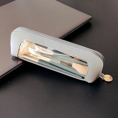 Imagem de Bolsa portátil de couro para maquiagem, bolsa de cosméticos à prova d'água para lápis de sobrancelha e ferramentas de beleza (cinza)