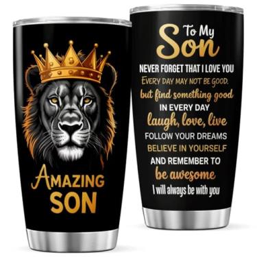 Imagem de KOIXA Copo de aço inoxidável Amazing Son com coroa de leão, 590 ml, presente motivacional para pais, aniversário, Natal, formatura, viagem, exterior, garrafa gelada, quente, chá, caneca legal