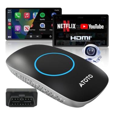 Imagem de ATOTOMOVE Adaptador CarPlay sem fio Ai Box com scanner OBD2, adaptador Carplay Plug & Play sem fio para iPhone e Android Auto com ChatGPT, suporta YouTube, Netfilx 256GB Max, HDMI