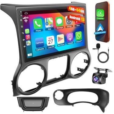 Imagem de Rádio de carro de 4 GB + 64 GB para Jeep Wrangler 2015 2016 2017,4 polegadas IPS Touchscreen Android 13 estéreo - Carplay sem fio e Android Auto, navegação GPS e Bluetooth